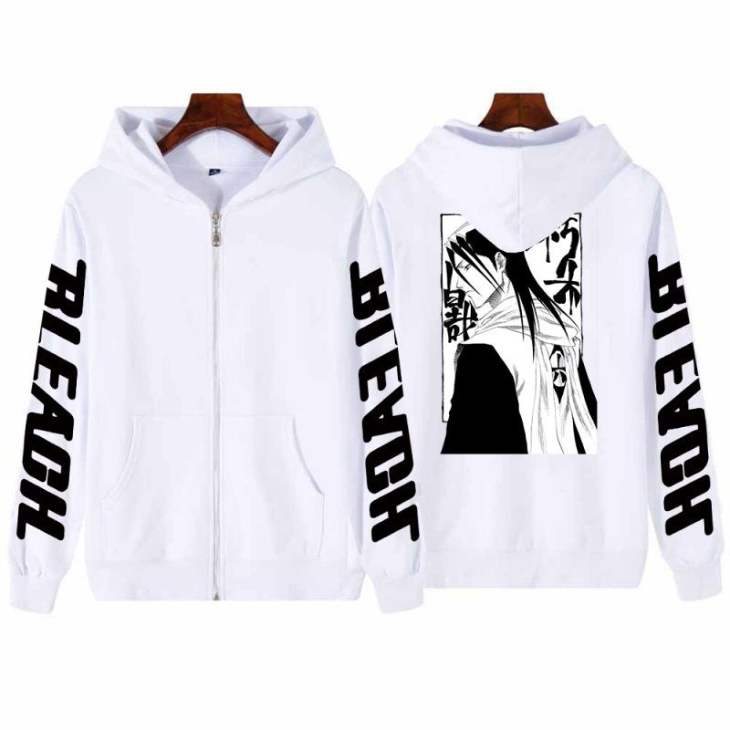 Горячая аниме BLEACH Кучики Бьякуя Мужчины Женщины Толстовки с капюшоном на молнии Манга Толстовка Harajuku Уличная одежда свободного покроя Куртка на молнии