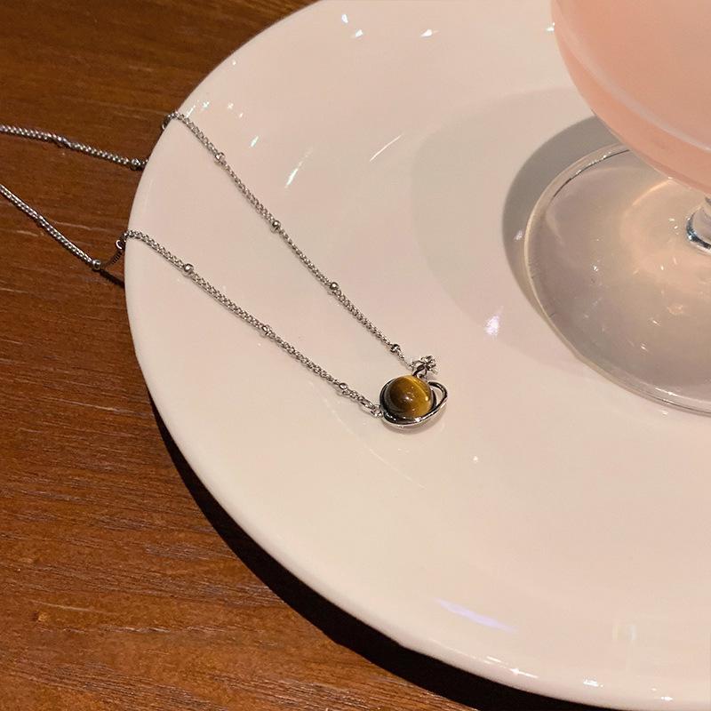 Элегантное женское ожерелье из бисера тигровый глаз 2024 года: Высококачественная, холодная, универсальная цепь для ключицы
