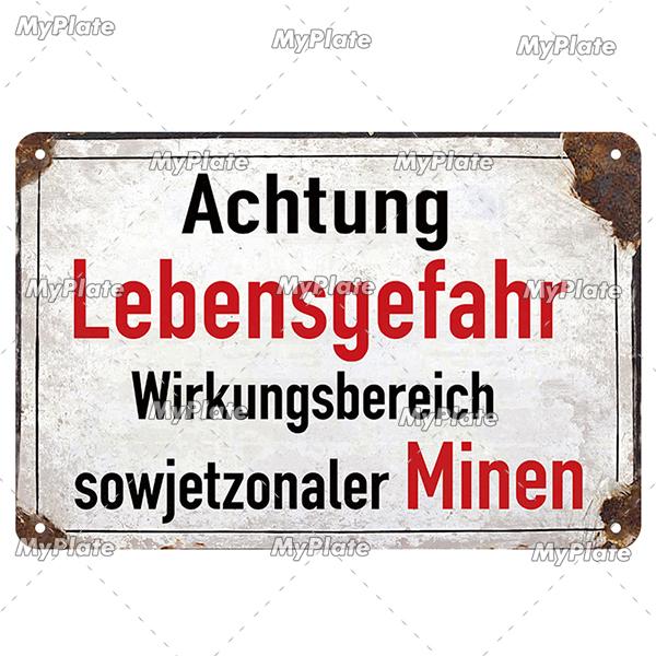 Vintage ACHTUNG HALT War Metal Signs Berlin Tin Sign Plaque Metal Plate Wall Decor For Pub Club Man Cave Plate Bar Decoration
