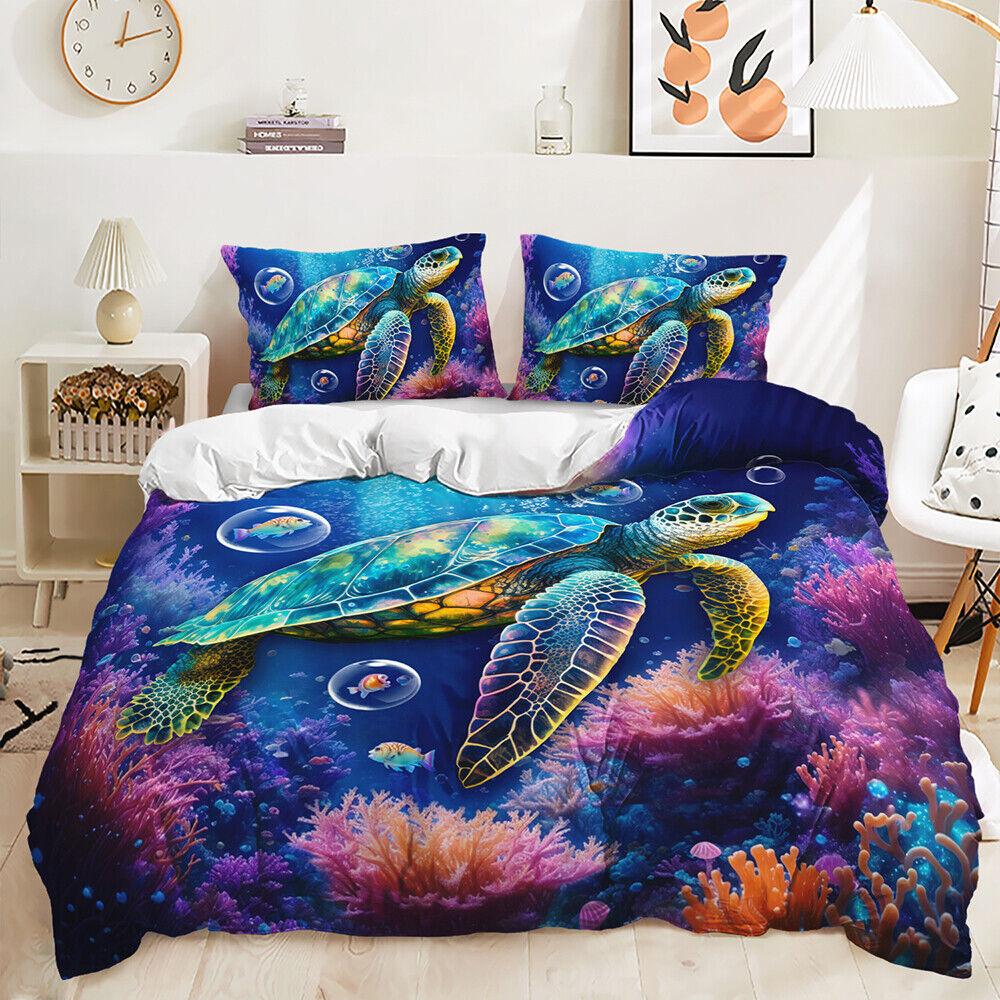 Sea Turtle Tropical Beach Bohemian Sea Animals Colorful Duvet Quilt Cover Set