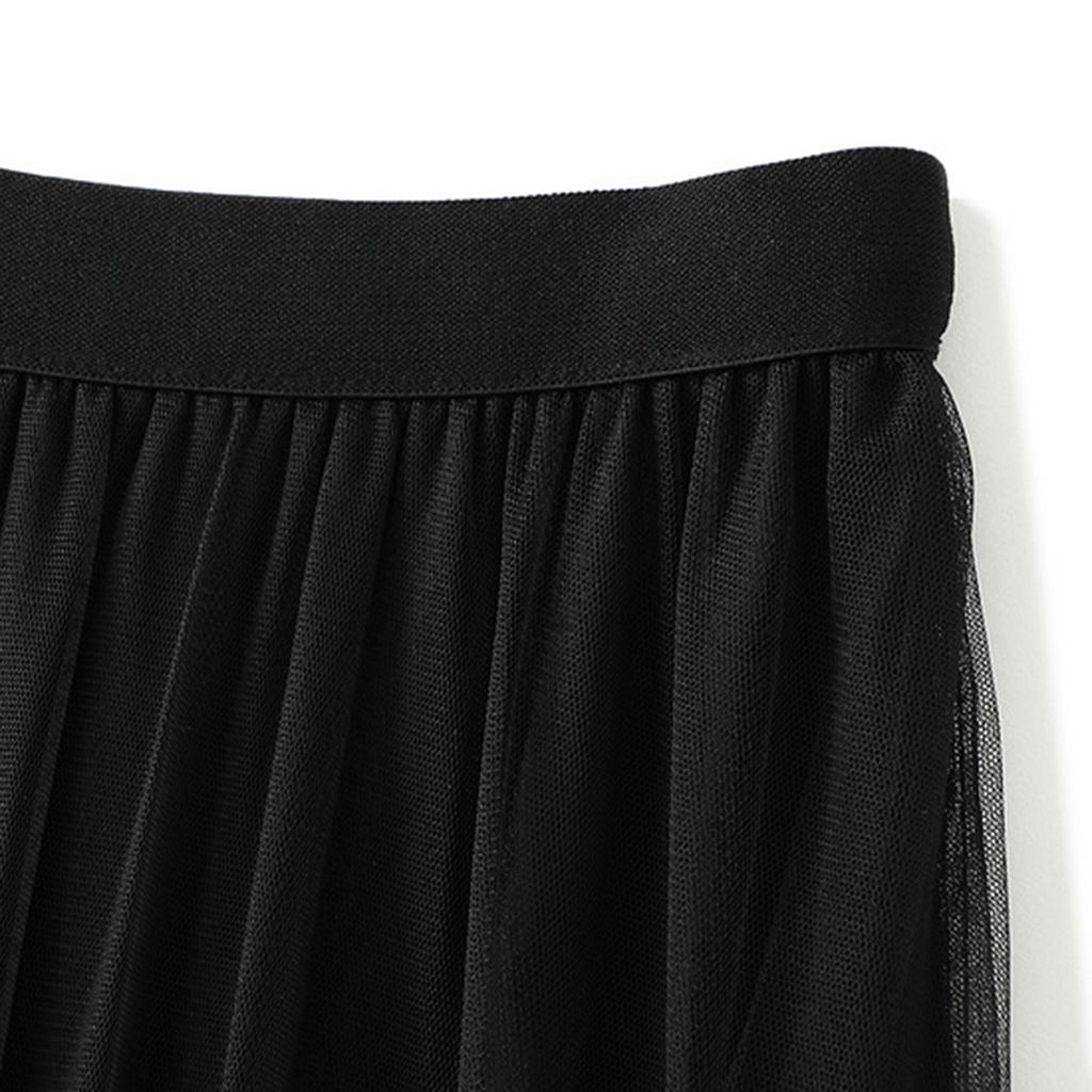 Женская модная повседневная однотонная юбка с высокой талией и оборками из сетки длиной до пола