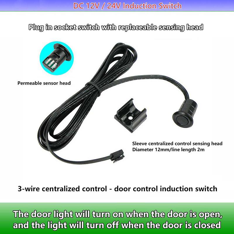 Мини светодиодный светильник для шкафа с датчиком, 12 В 24 В, сенсорное/маховое/ИК-движение/включение/выключение от двери, управление кухонным шкафом