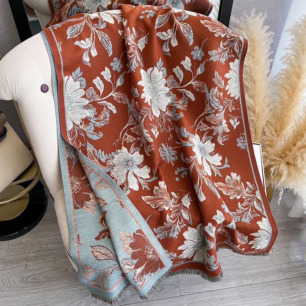 Этнический стиль Цветочный Имитация Кашемира Шарф Женский Зимний Утепленный Двусторонний Шаль-Шарф для Кондиционера