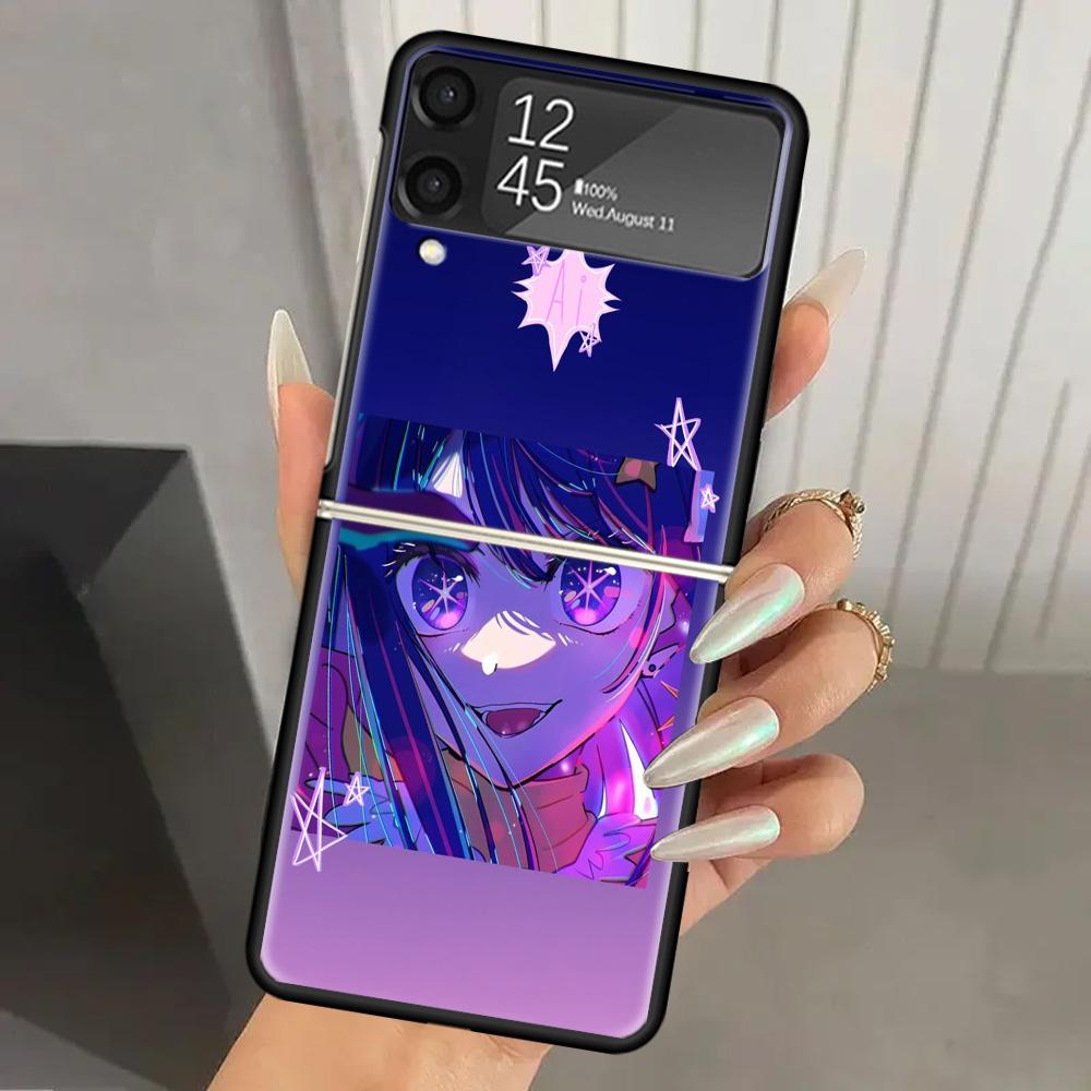 Японское аниме Oshi No Ko Жесткий ПК чехол для телефона для Samsung Galaxy Z Flip 7 6 5 4 3 Черный ZFlip7 ZFlip6 Flip5 Flip4 Flip3 5G Печатный чехол
