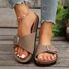 Fashion Women's Shoes 2024 Summer Hot Selling Fashion Open Toe Solid Color Medium Heel Flat Bottom Buckle Roman Women's Beach Slippers