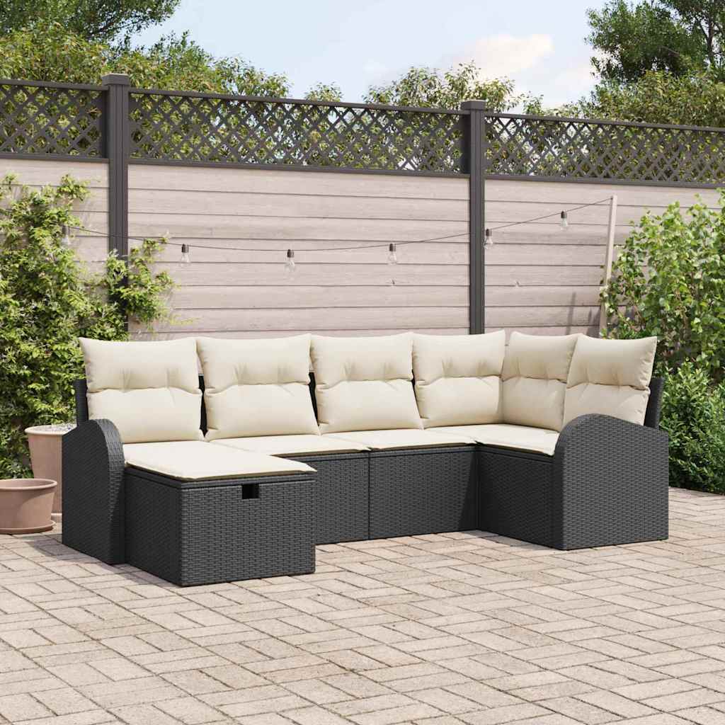 Garden Sofa Set with Cushions 6 pcs Black Poly Rattan