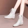Fashion Mid Calf Shoes Woman Leather White Round Toe Wedge Heel Half High Boots for Women Winter 2024 Novelty Boot Work Sale New Rock In