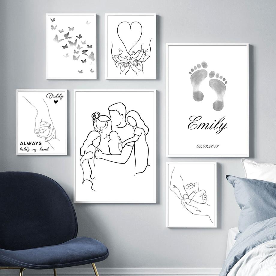 Абстрактные Линии Семья Родитель-ребенок Скандинавские Постеры Черно-белое Настенное Искусство Холст Живопись Настенные Картины Для Декора Гостиной