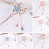Women Hair Stick Chinese Style Vintage Colorful Rhinestone Flower Decor Tassel Hollow Out Exquisite Stainless Alloy Lightweight Hair Fork Hanfu