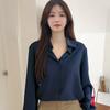 Минималистская рубашка для женщин на весну и осень, воротник поло, ленивый стиль, профессиональная универсальная рубашка для поездок на работу, однотонная рубашка, блузки и рубашки