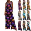 Wide Leg Overalls For Women Casual Loose Sleeveless Jumpsuits Halloween Print Button Long Pant Romper Jumpsuit With Pockets