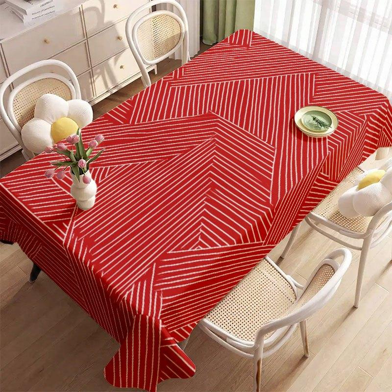 1pc Tablecover, Soft, Stylish, and Aesthetically Pleasing with a Red and White Striped Geometric Pattern. Suitable for Dining Tables, Coffee Tables, T