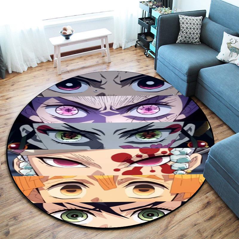 Classic Japanese-style cartoon Demon Slayer round rug, home soft decorative anti-slip yoga mat and chair mat, outdoor floor mat carpet K35