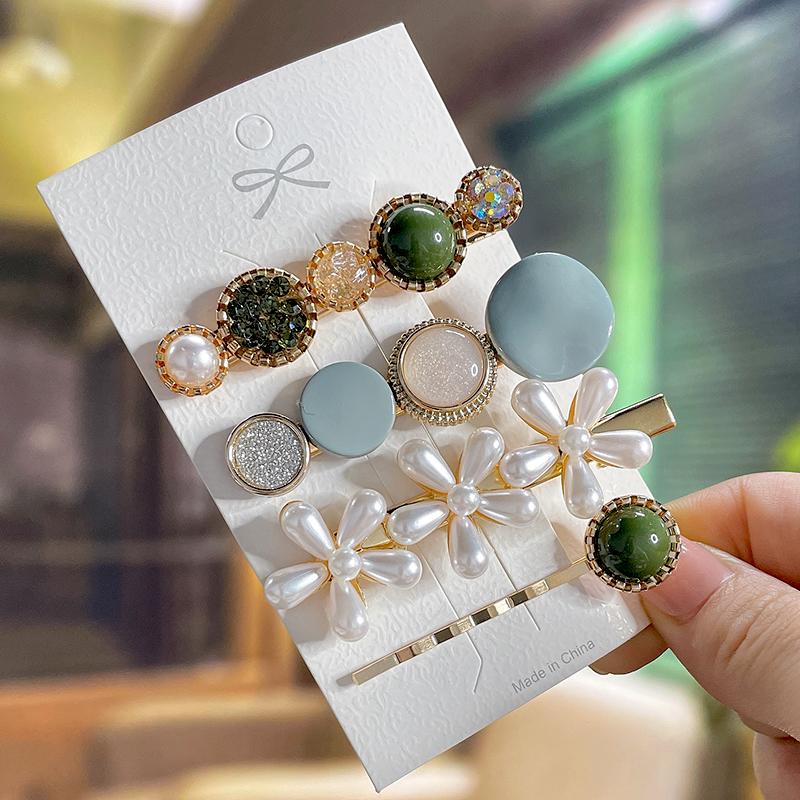 Fashion Acrylic Pearl Hair Clips Set Sweet Flower Hair Barrettes For Women Girls Korean Geometric Hair Accessories Jewelry