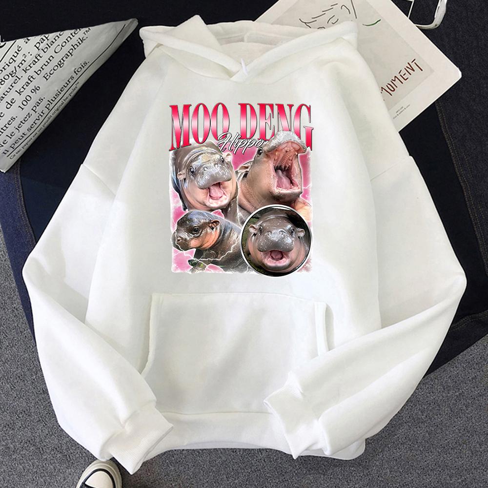 Толстовка с капюшоном Moo Deng Fashion Unisex Harajuku Aesthetic Graphic Cute Hippo Hoodies Unisex Autumn Winter Kawaii Pullovers Sweatshirts