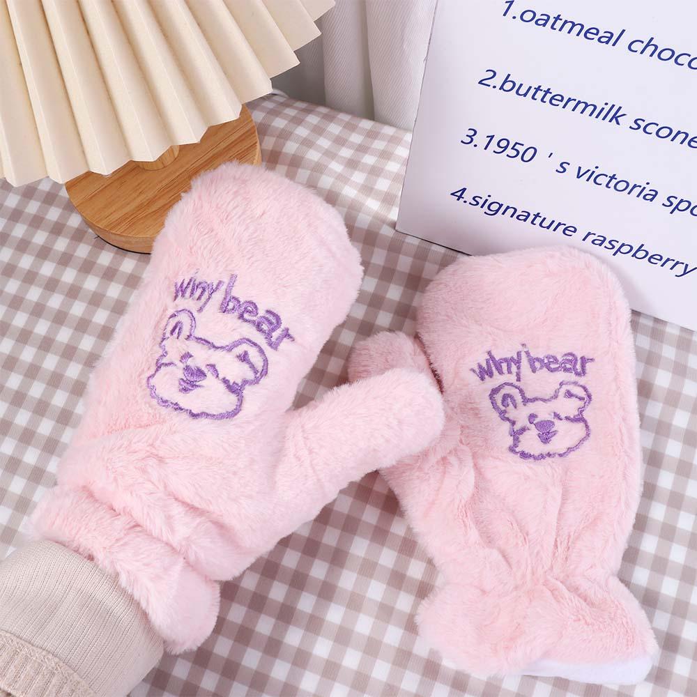 Милые зимние мультяшные женские перчатки-митенки с полными пальцами в виде медведя, теплые перчатки, плюшевые перчатки