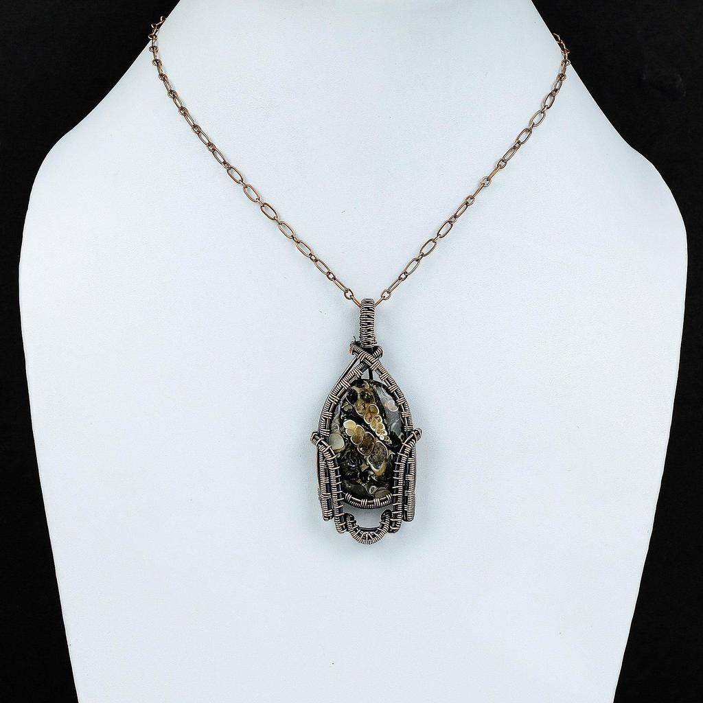 Turritella Agate Pendant Copper Wire Wrapped Pendant Gemstone Pendant Gift For Her Handmade Women Jewelry Wedding Gift Wrapped Stone Pendant