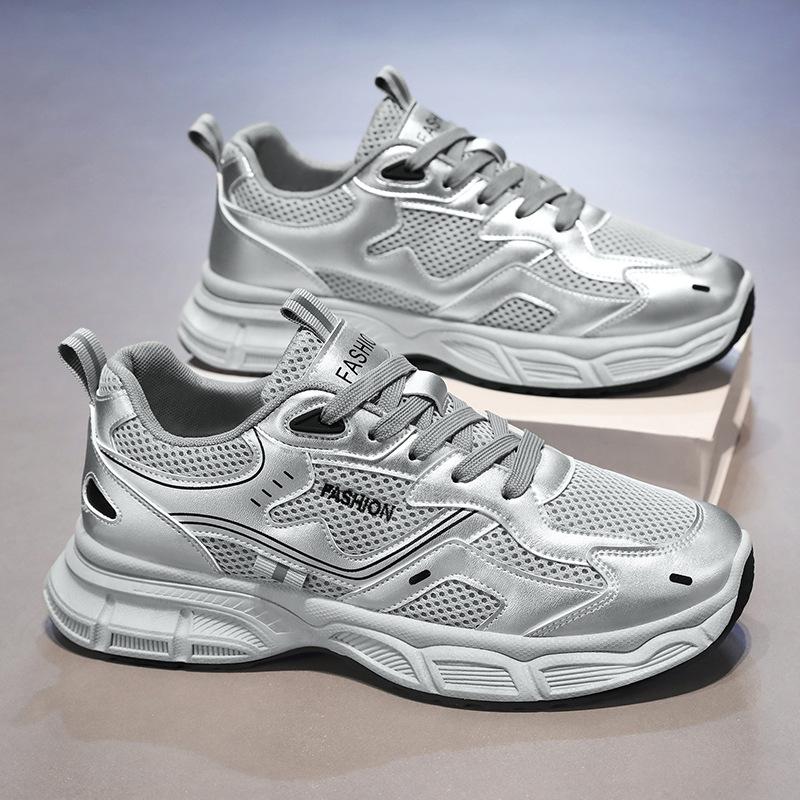 Men's Thick Soled Casual Sports Shoes Breathable Soft Sole and Mesh Four Season Outdoor Running Shoes Student Comfort Sneakers