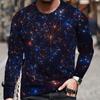 Starry Sky Print Men's Tshirts Long Sleeve Tees Round Neck Casual Pullover Men's Clothing Plus Size