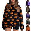 Women's Fashion Casual Long Sleeve Halloween Printed Neck Sweatshirt Top