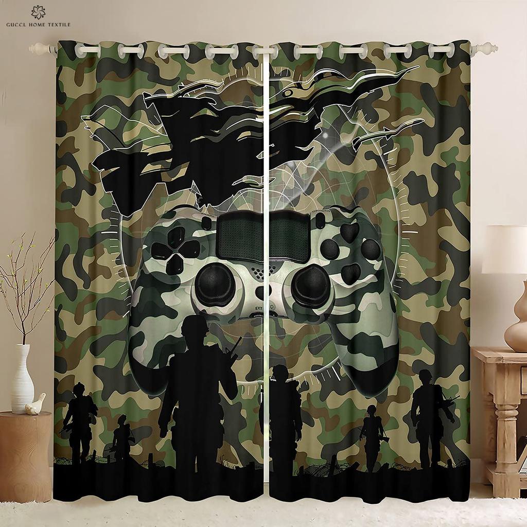 Gaming Room Window Curtains Cool Game Controller Pattern Printing Living Room Bedroom Gaming Decoration Curtains Home Decoration