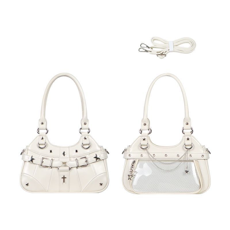 JIAERDI Harajuku Star Ita Bag Women Double Strap Adjustable Clear Leather Tote Purse Subculture Daily Versatile Shoulder Bag Y2K