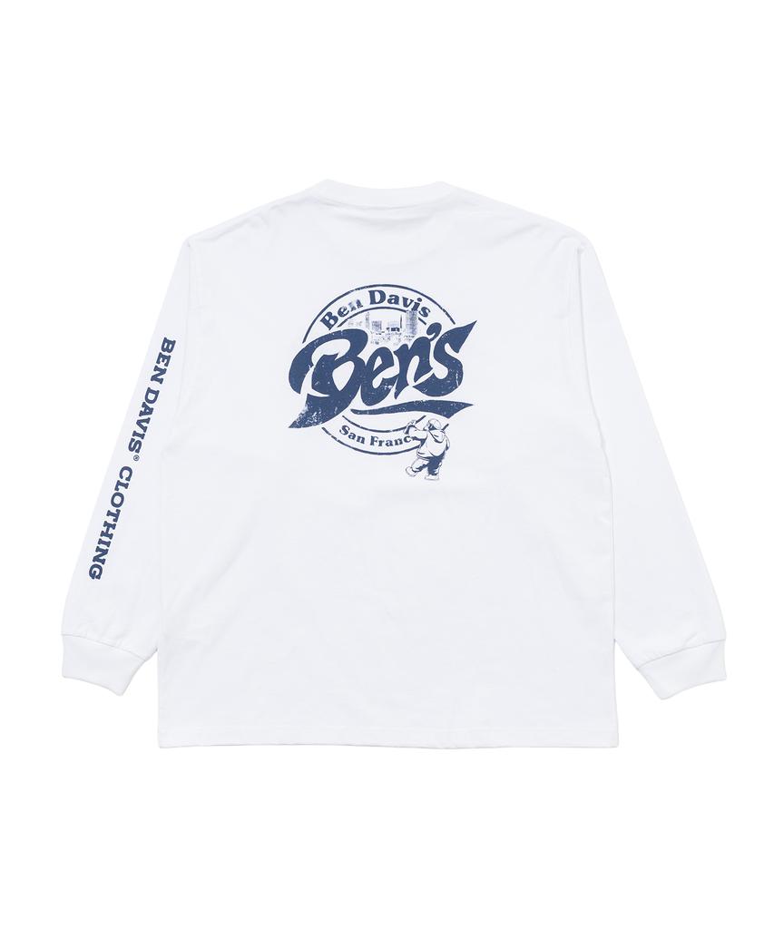 BEN DAVIS Circle Logo Long Sleeve T-Shirt White [Oversized]