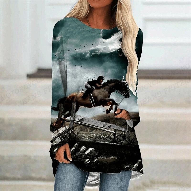 Horse T Shirt Animal 3d Print T-shirt Women Fashion T-shirt Long Sleeve Tops Tees Ladies Tshirt Loose Camisetas Femme