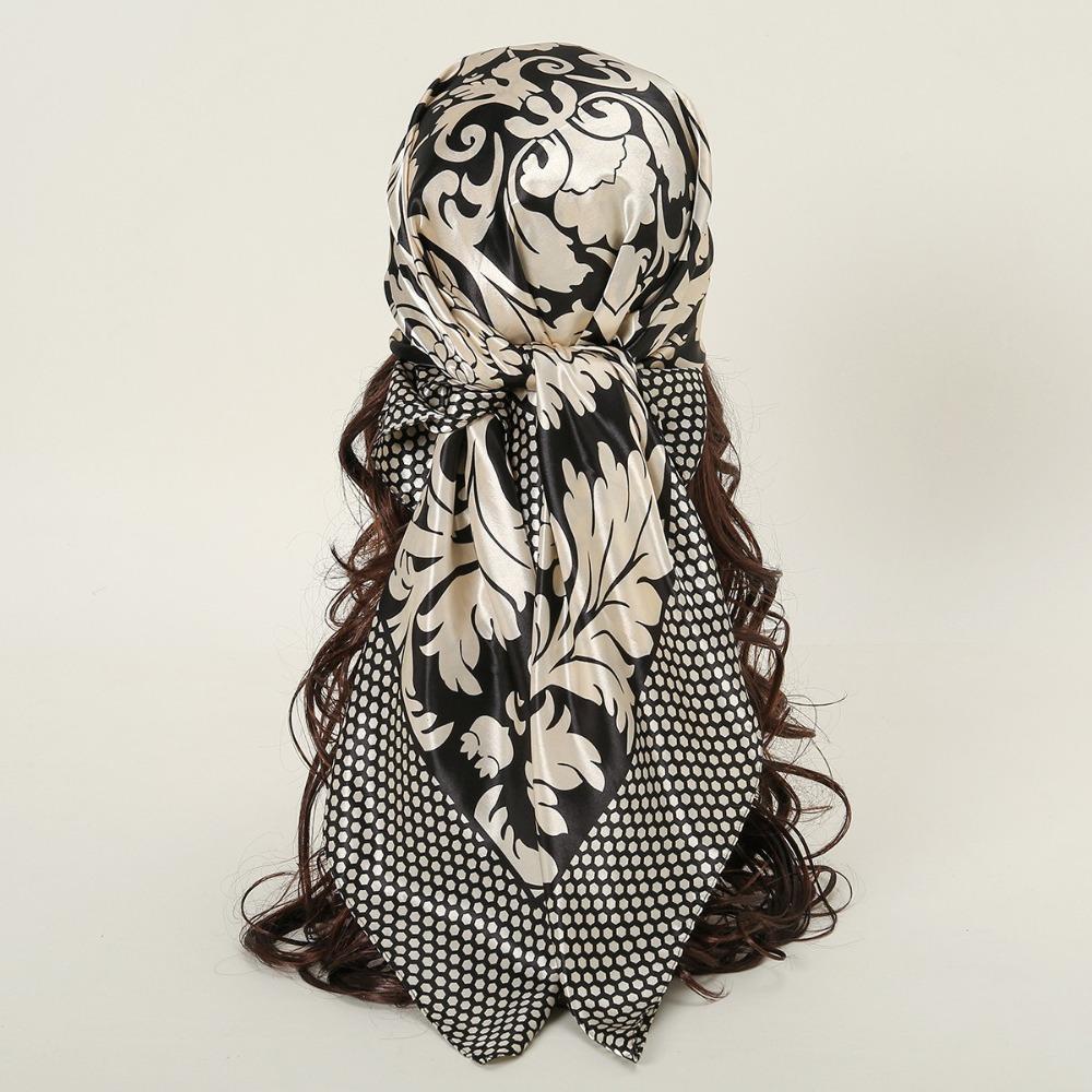 Printed Large Hair Bandana Satin Silk Female Shawl Wrap Fashion Women Head Scarf