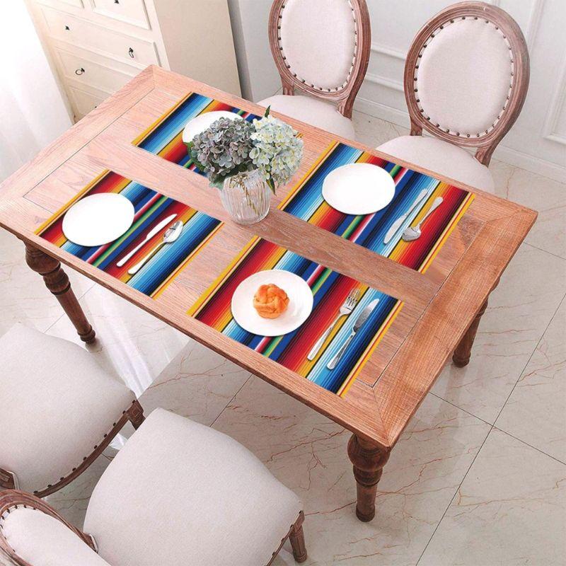 4 PCS Bohemian Ethnic Striped Retro Floral Placemats Insulated Washable Non Slip Dining Table Mats Kitchen And Home Decor