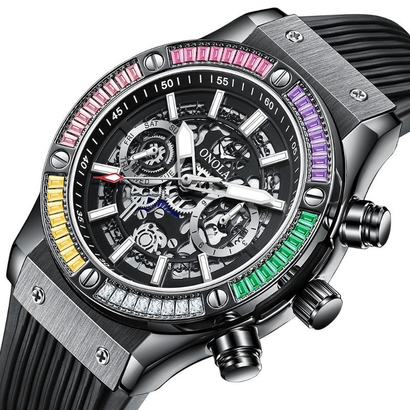 Top Brand Fashion New Rainbow Diamond Automatic Mechanical Watch Men's Waterproof Tape Watch