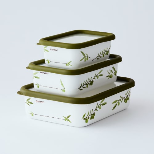 [.co.jp Exclusive] Fuji Enamel Enamel Storage Container with Erasable Writing Area and Olive Pattern, Deep, Small, with Seal Lid