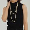 French Luxury Clavicle Chain Women Choker Korean Style Long Necklace Imitation Pearl Sweater Chain