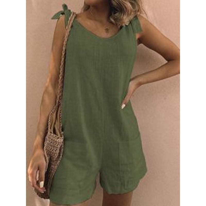 Women's Overalls with Bamboo Sections, Cotton and Linen Pockets, Sleeveless Loose Jumpsuit