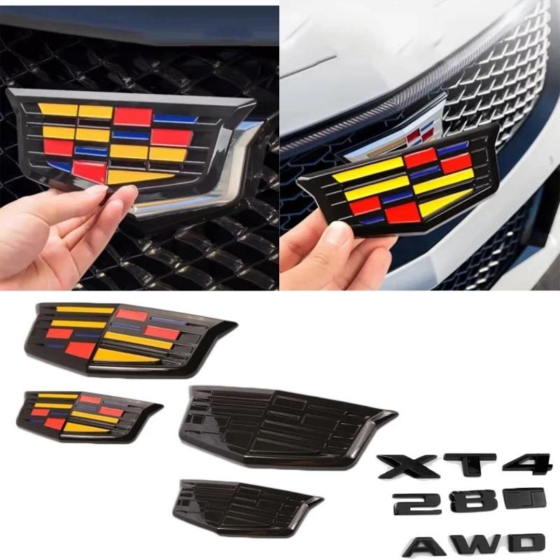 For Cadillac XT4 28T AWD Logo Letters ABS Car Front Grille Emblems Rear Trunk Decals Fender Badge Cover Sticker Auto Accessories