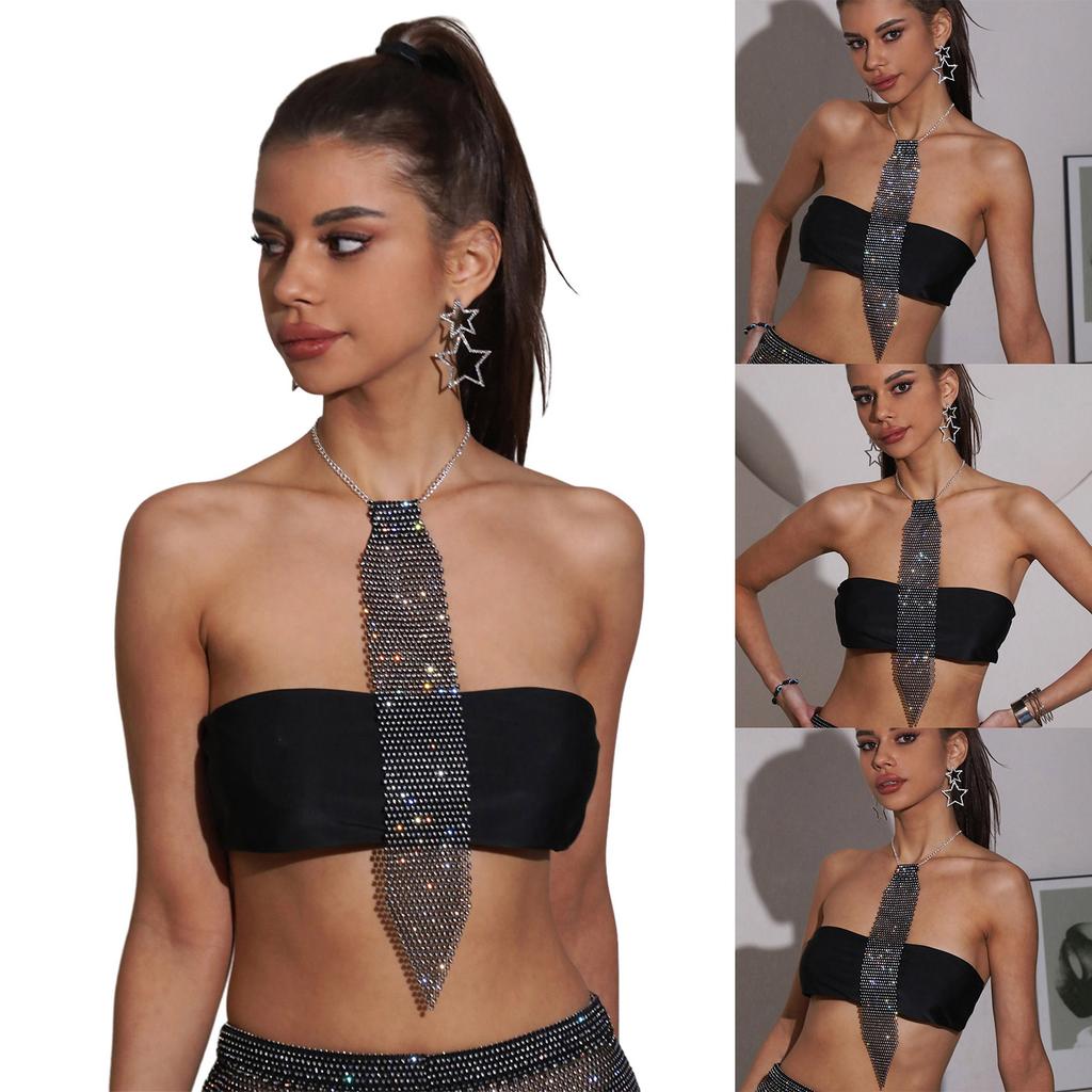 Женская Модная Элегантная Сетка с Блестками и Стразами, Галстук-бабочка, Сверкающая Хрустальная Длинная Цепочка-ожерелье, Ювелирное украшение для вечеринки