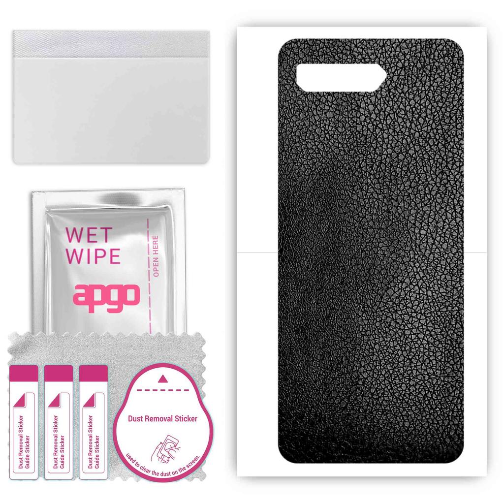 apgo Protective Skin Sticker for the Back Compatible with Asus ROG Phone 5s, Wrap Film, Foil, Vinyl - Pattern Black Leather
