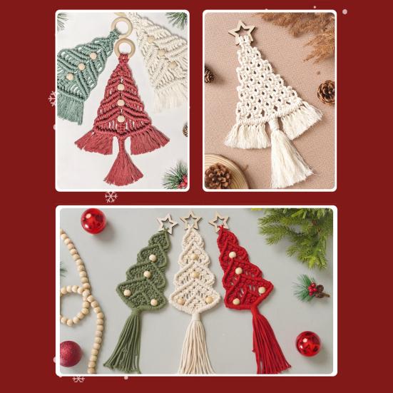 Yousheng Cotton Rope Christmas Hanging Ornament Bohemia Hand Woven Wall Hanging Decoration with Wood Beads for Christmas Home Door