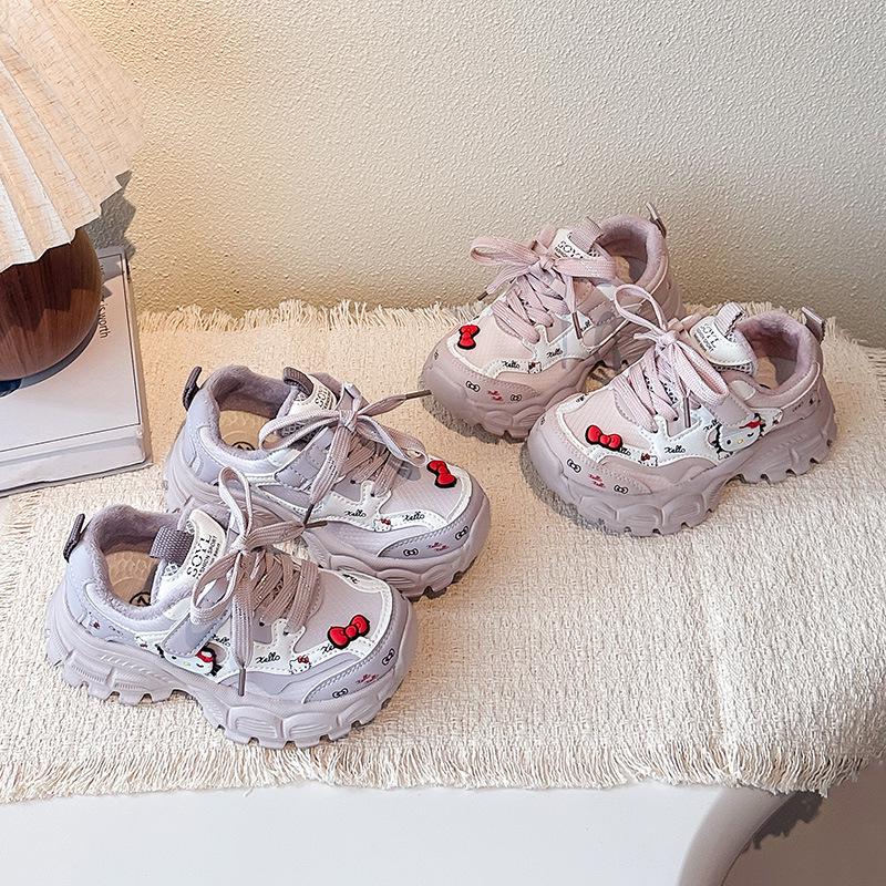 Хлопковые кроссовки в стиле "dad shoes" для девочек с дизайном KT Cat, двухслойный велюр, модные и спортивные, на осень/зиму 2025