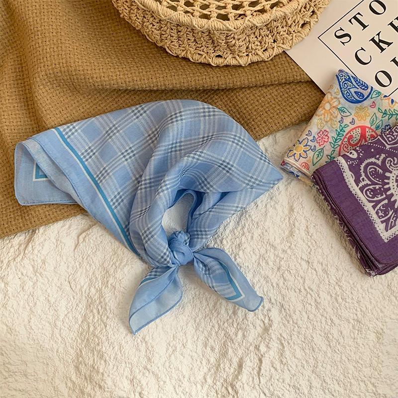 Neck Small Square Scarf Flower Literary Retro Scarf Headband Headscarf Silk Scarf High Sense Fashion Versatile Scarf Shawl