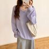 Oversize Sweatshirt Women's Spring and Autumn Thin New V-neck Loose Lazy Style Solid Color Long-sleeved Pullover Top