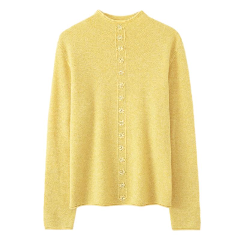 Lekasha Pure Cashmere Hand-Beaded Half-High Collar Cardigan Coat for Women