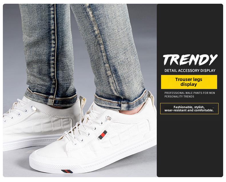 Ностальгические синие эластичные узкие джинсы в мотоциклетном стиле для мужчин - облегающие брюки из денима с модной строчкой