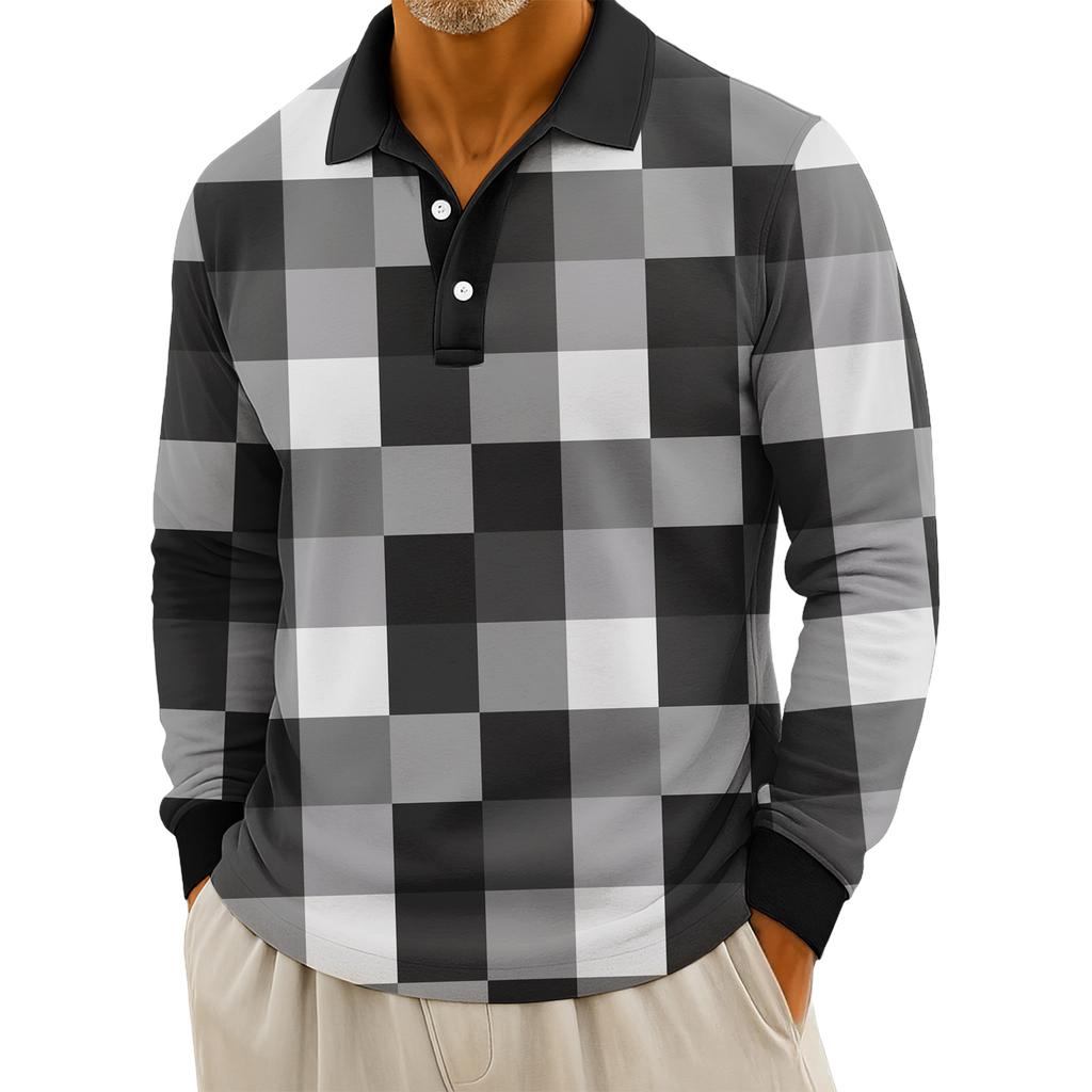 Мужские повседневные топы с длинными рукавами на пуговицах с полосатым принтом
