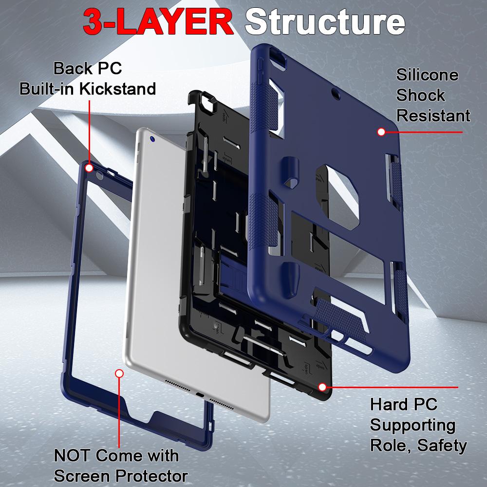 For iPad 10.2 (2021)/(2019)/(2020) Case Silicone + PC Kickstand Tablet Cover with Pencil Holder