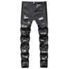 Европейские и американские новые облегающие мужские брюки из денима с несколькими отверстиями, черные прямые брюки High Street Trend