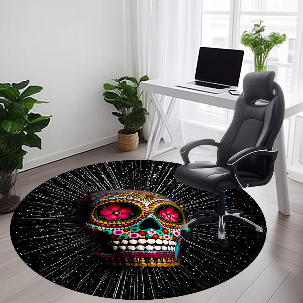 1PC Sugar Skull, Day of the Dead Office Round Area Rug,  Mat Suitable ForOffice, Under Office Chairs Bedroom Living Room Home Decor, Room Deco