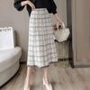 Осенне-зимняя трикотажная юбка трапециевидной формы, женская клетчатая юбка средней длины с кисточками