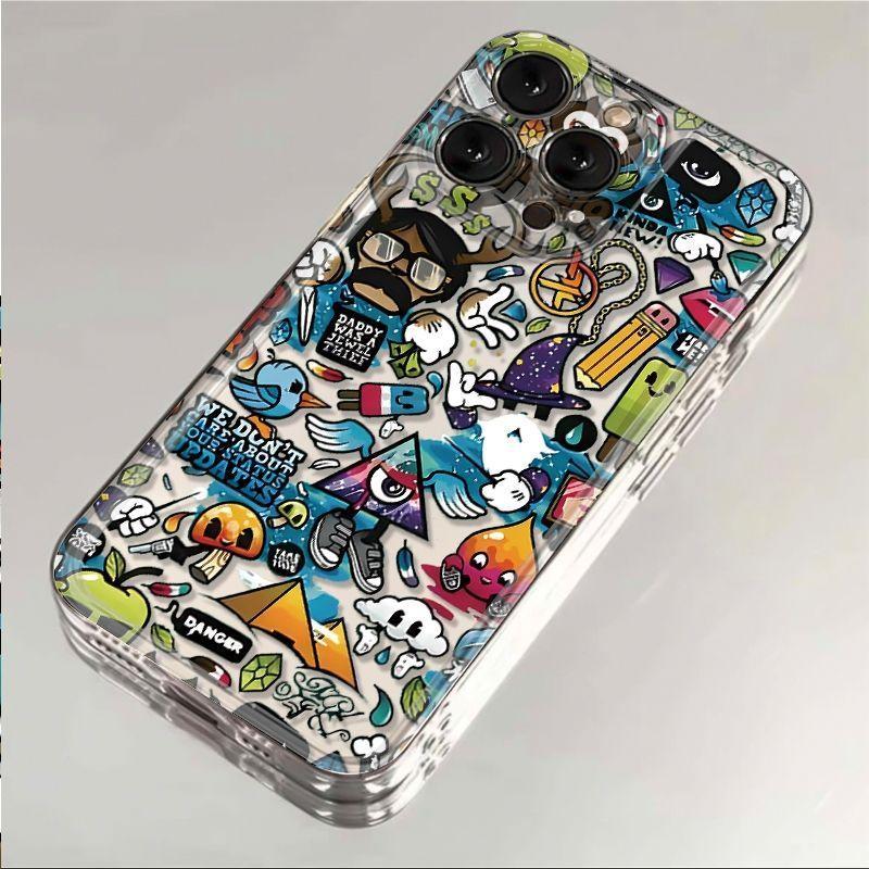 Чехол для телефона Cartoon Graffiti для Apple iPhone16promax - мягкий силиконовый прозрачный противоударный креативный чехол для iPhone16/15/14/13/12/11/Pro/Plus/Promax