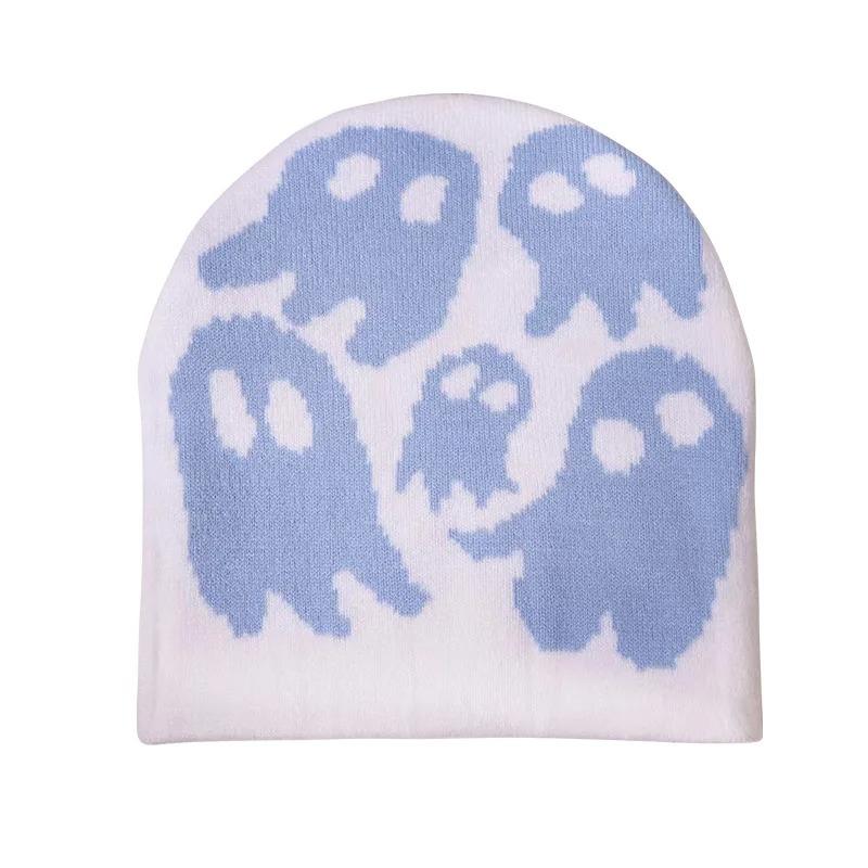 Cute Ghost Knitted Beanies Hat Women Men Autumn Winter Warm Thick Woolen Bonnet Fashion Popular Hip-Hop Cap Halloween Party Gift
